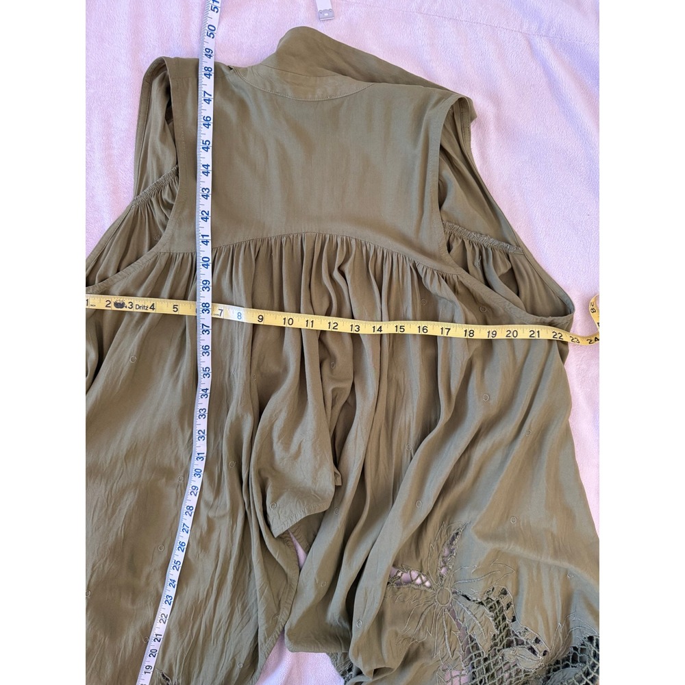 Anthropologie Marrakech Olive Green Lace Cut Out Cropped High Low Vest Bohemian - Picture 4 of 10